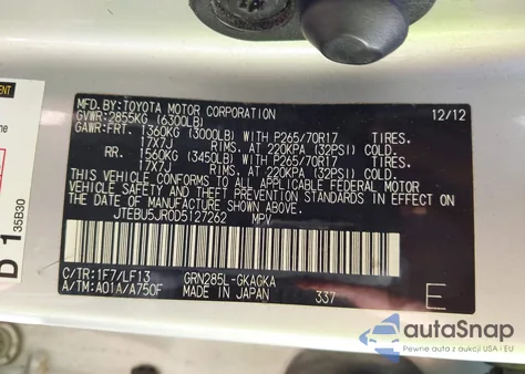 2013 Toyota 4Runner Sr5 from USA, damaged, VIN JTEBU5JR0D5127262